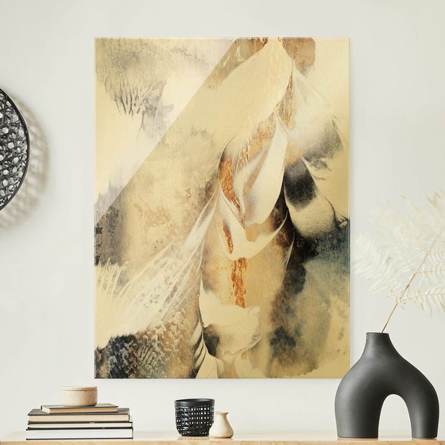 Glass print - Golden Abstract Winter Painting