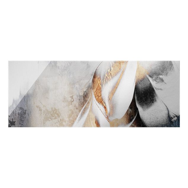 Glass print - Golden Abstract Winter Painting - Panorama