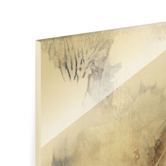 Glass print - Golden Abstract Winter Painting - Landscape format