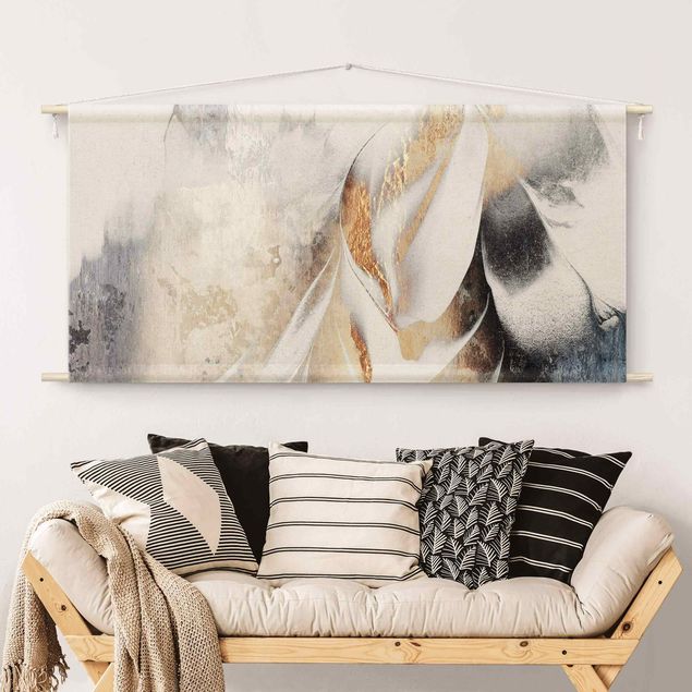 modern wall tapestry Golden Abstract Winter Painting