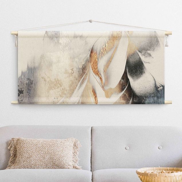 wall tapestry art Golden Abstract Winter Painting