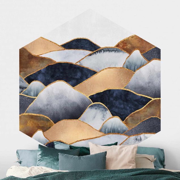 Self-adhesive hexagonal wall mural Golden Mountains Watercolour