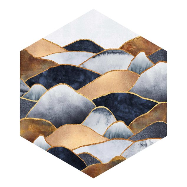 Self-adhesive hexagonal pattern wallpaper - Golden Mountains Watercolour