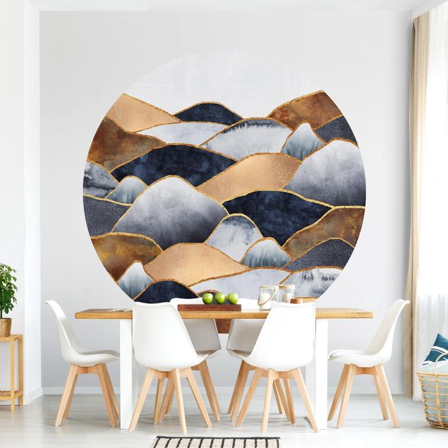Self-adhesive round wallpaper - Golden Mountains Watercolour