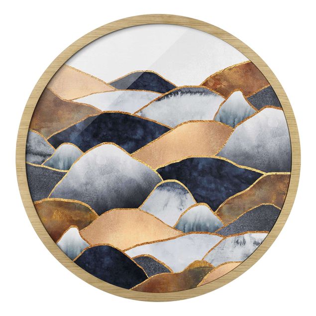 Circular framed print - Golden Mountains Watercolour