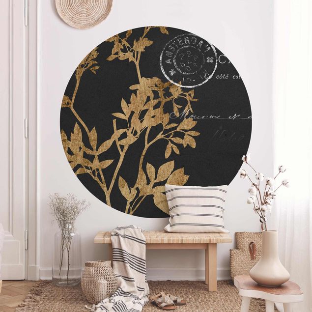 Self-adhesive round wallpaper - Golden Leaves On Mocha I