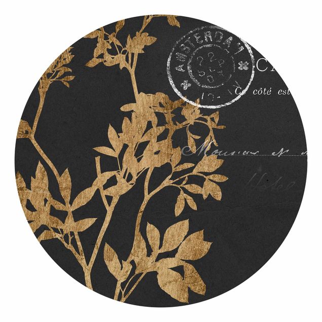 Self-adhesive round wallpaper - Golden Leaves On Mocha I