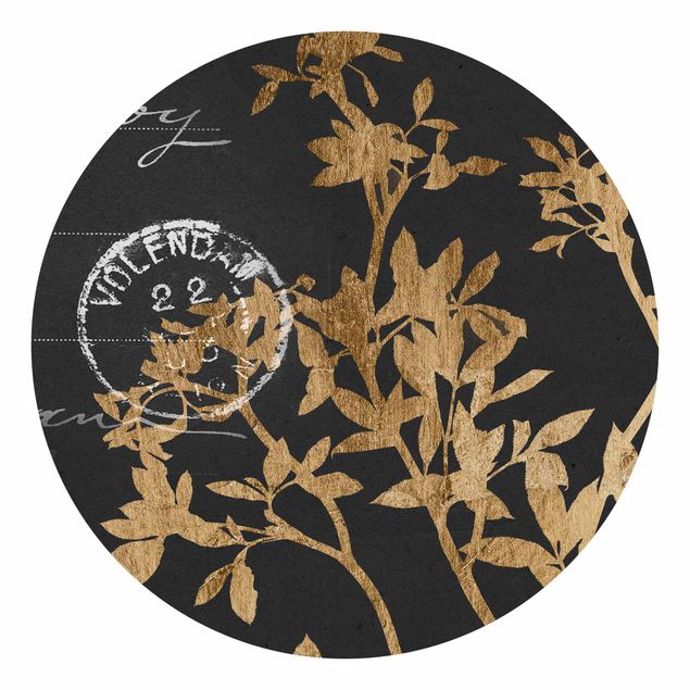 Self-adhesive round wallpaper - Golden Leaves On Mocha II