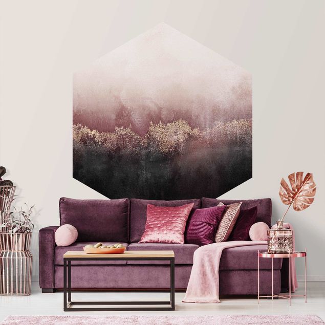 Self-adhesive hexagonal pattern wallpaper - Golden Dawn Pink