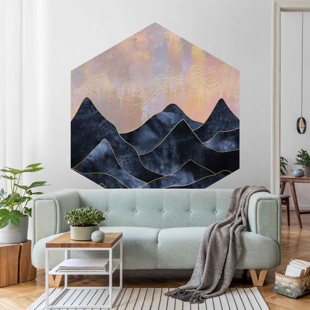 Self-adhesive hexagonal pattern wallpaper - Golden Dawn Over Mountains