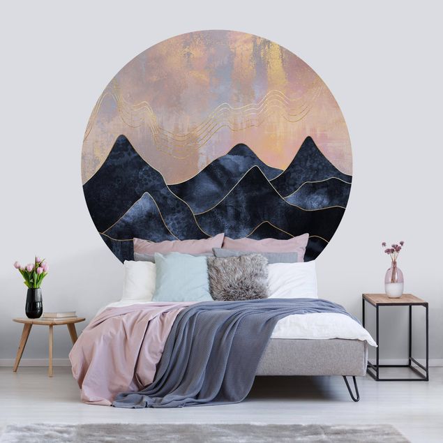 Self-adhesive round wallpaper - Golden Dawn Over Mountains