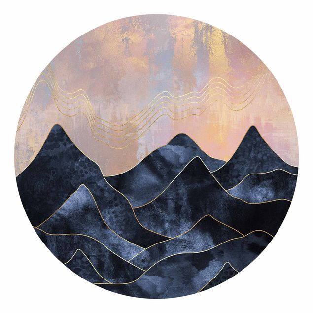 Self-adhesive round wallpaper - Golden Dawn Over Mountains