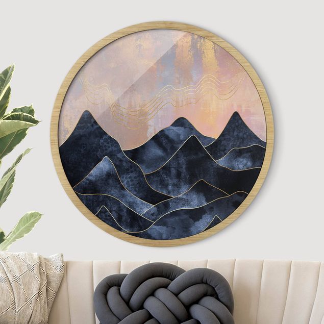 Framed prints round Golden Dawn Over Mountains