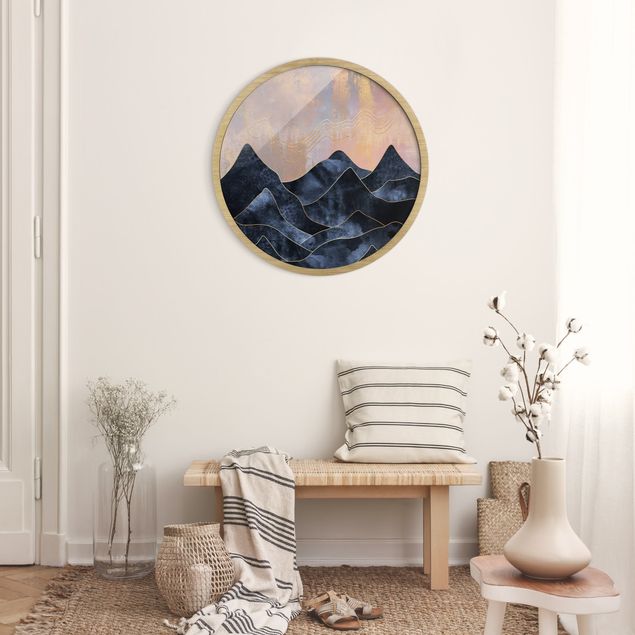 Circular framed print - Golden Dawn Over Mountains