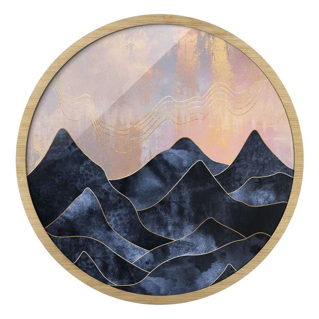 Circular framed print - Golden Dawn Over Mountains