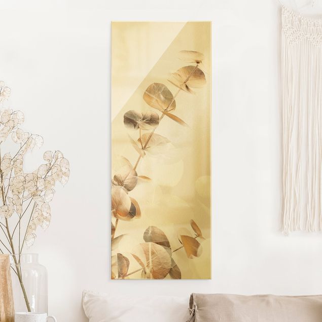 Glass print - Golden Eucalyptus With White I - Portrait format