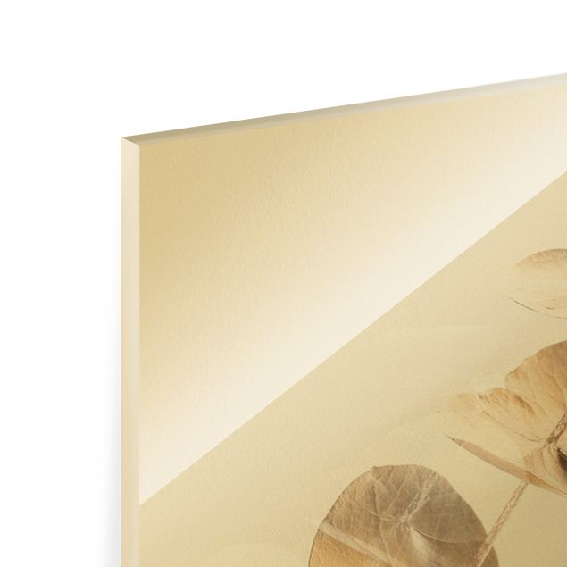 Glass print - Golden Eucalyptus With White I - Portrait format