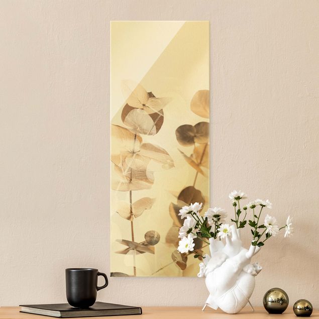 Glass print - Golden Eucalyptus With White II - Portrait format