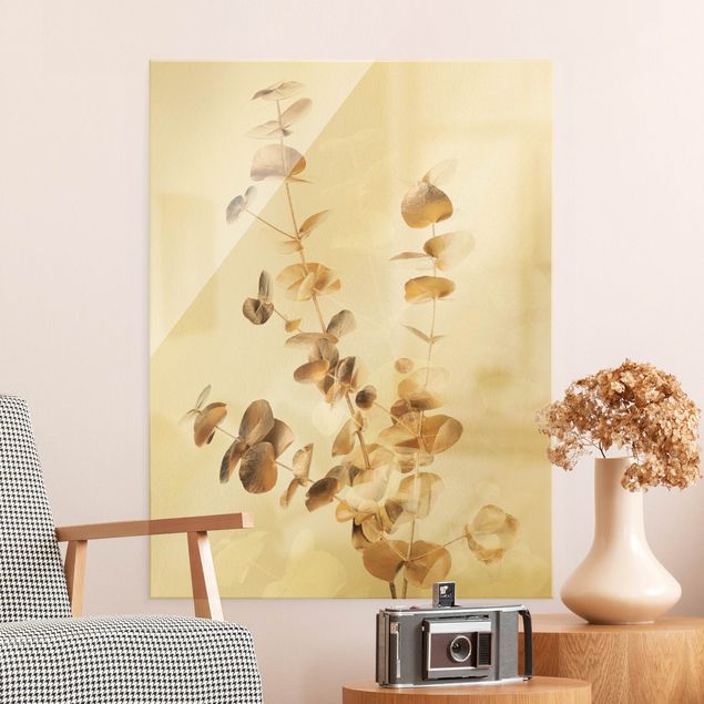Glass print - Golden Eucalyptus With White - Portrait format