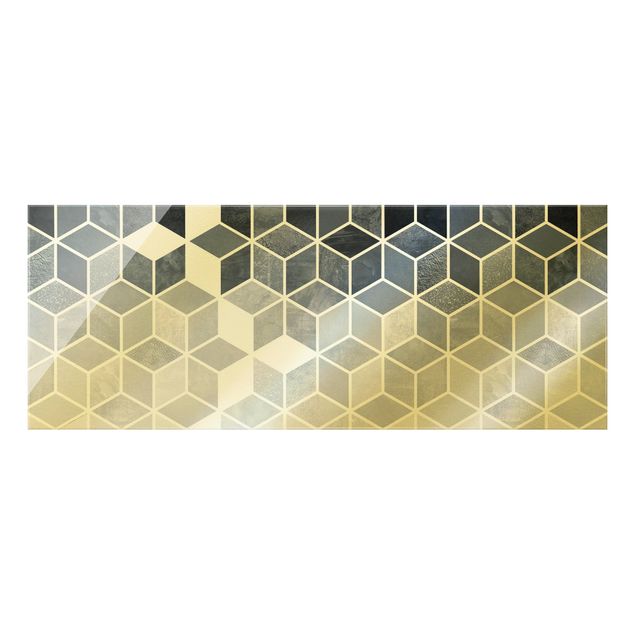 Glass print - Golden Geometry - Blue White - Panorama
