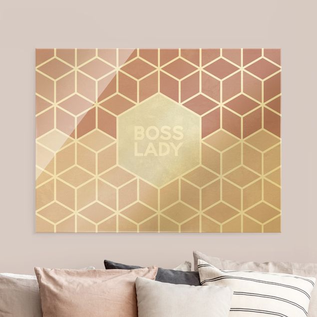Glass print - Golden Geometry - Boss Lady Hexagon Pink - Landscape format