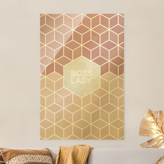 Glass print - Golden Geometry - Boss Lady Hexagon Pink - Portrait format