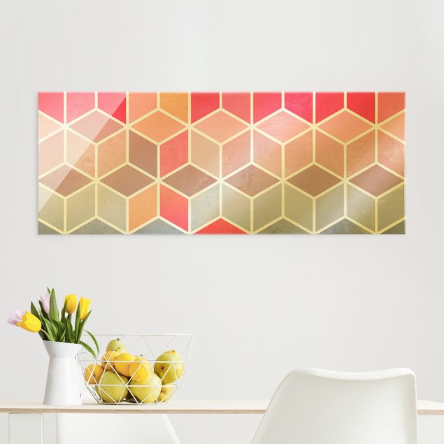 Glass print - Golden Geometry - Colourful Pastel - Panorama