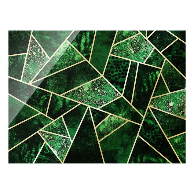 Glass print - Golden Geometry - Dark Emerald - Landscape format