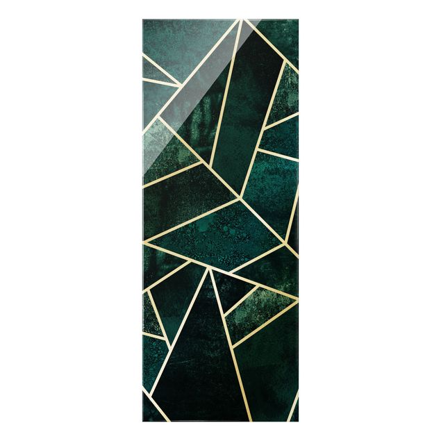Glass print - Golden Geometry - Dark Turquoise - Portrait format