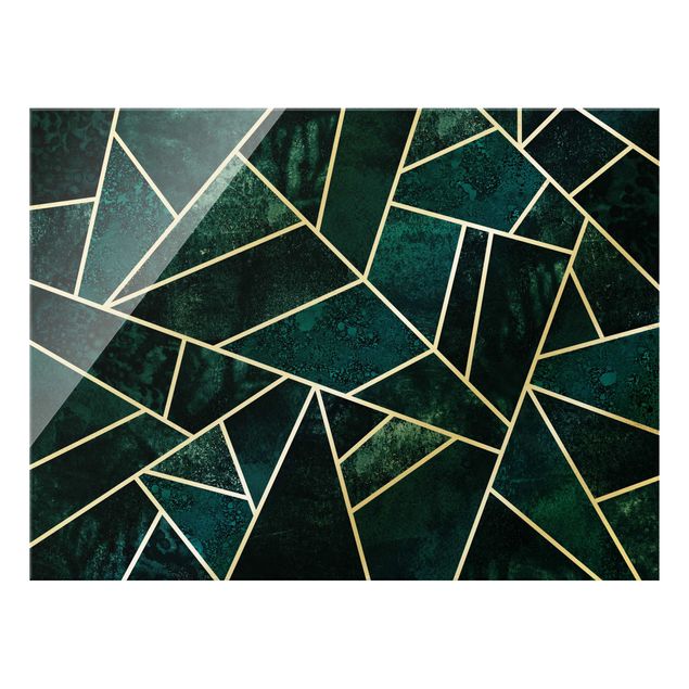 Glass print - Golden Geometry - Dark Turquoise - Landscape format