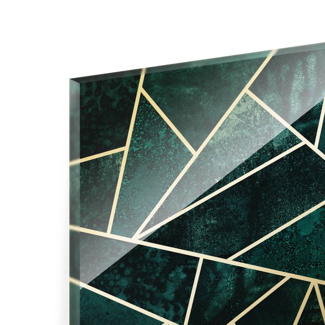 Glass print - Golden Geometry - Dark Turquoise - Landscape format