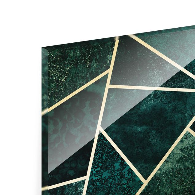 Glass print - Golden Geometry - Dark Turquoise - Panorama