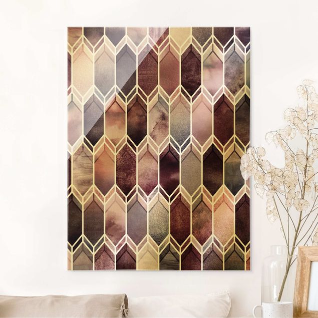 Glas Magnettafel Stained Glass Geometric Rose Gold