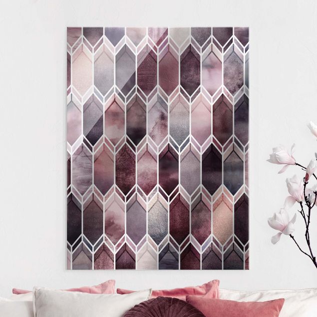Glas Magnettafel Stained Glass Geometric Rose Gold