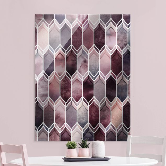 Glass print - Stained Glass Geometric Rose Gold