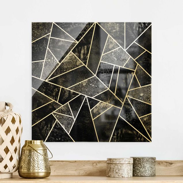 Glas Magnettafel Grey Triangles Gold