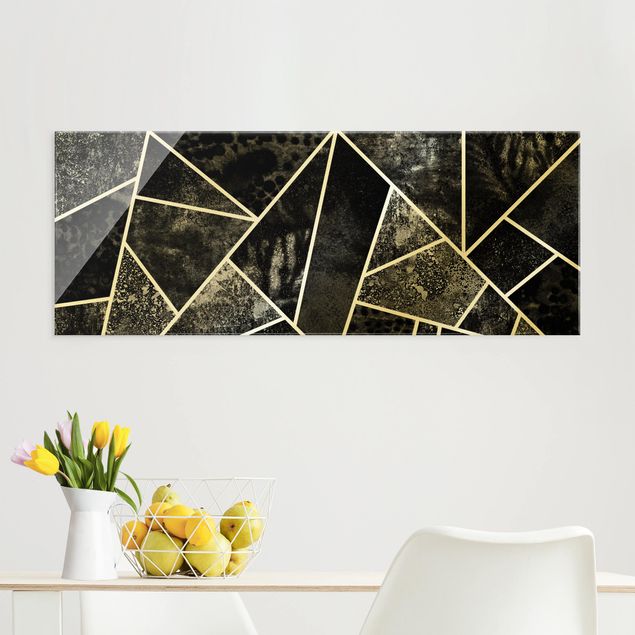 Glass print - Golden Geometry - Grey Triangles - Panorama