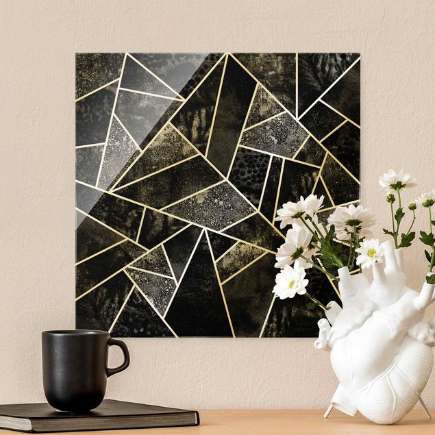 Glass print - Grey Triangles Gold