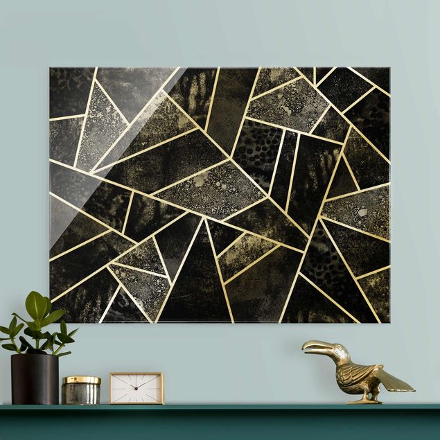 Glass print - Golden Geometry - Grey Triangles - Landscape format