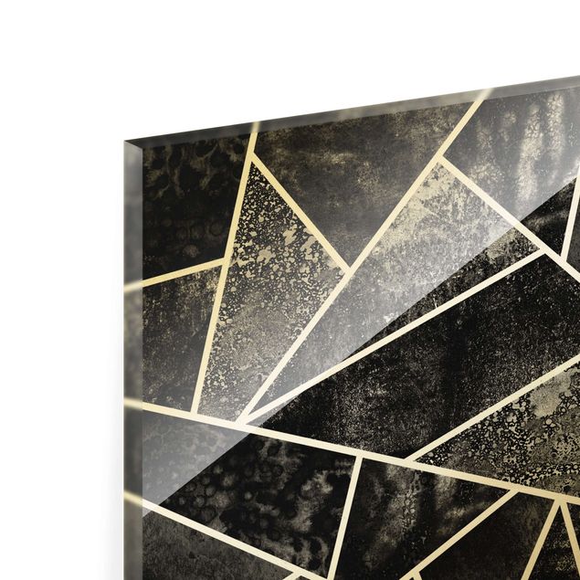 Glass print - Golden Geometry - Grey Triangles - Landscape format