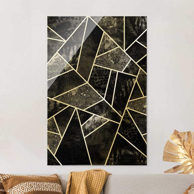 Glass print - Golden Geometry - Grey Triangles - Portrait format