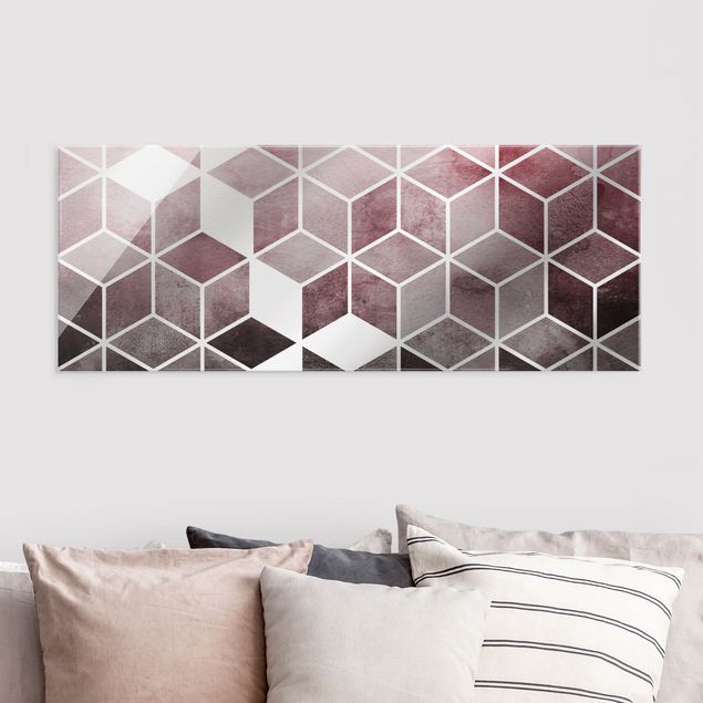 Glas Magnetboard Golden Geometry - Pink Gray