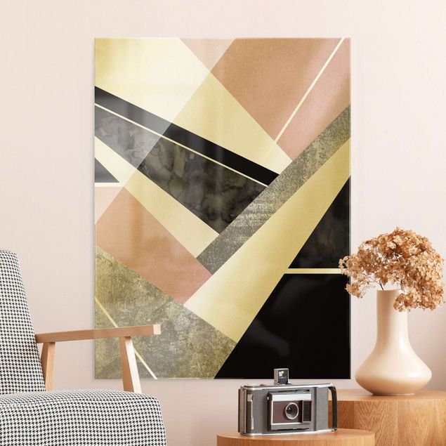Glass print - Black And White Geometry With Gold
