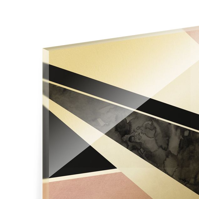 Glass print - Golden Geometry - Pink Black - Landscape format