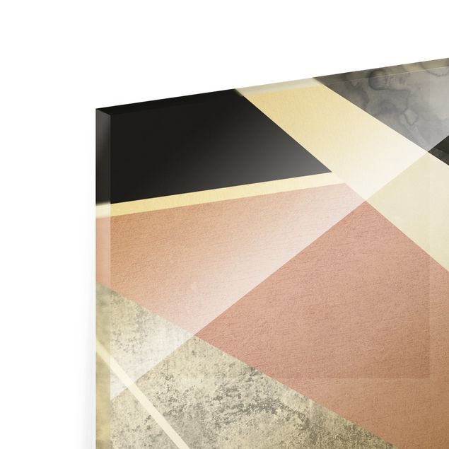 Glass print - Golden Geometry - Pink Black - Panorama