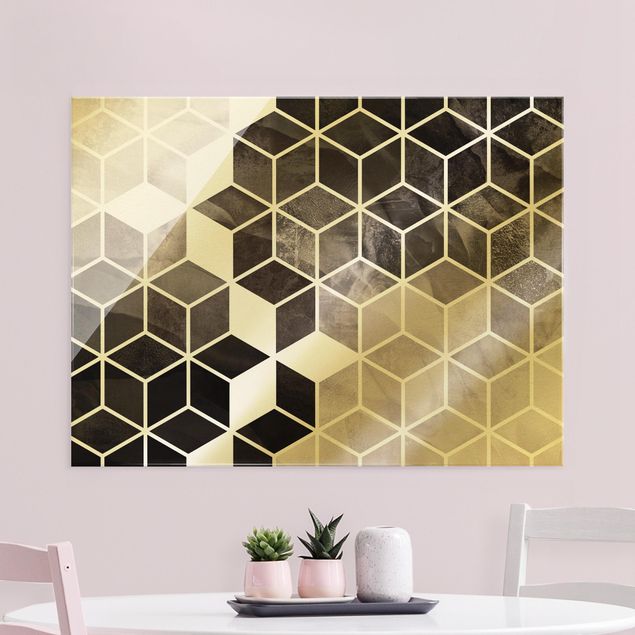 Glass print - Golden Geometry - Black And White - Landscape format