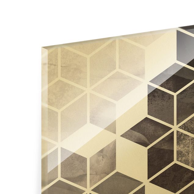 Glass print - Black And White Golden Geometry