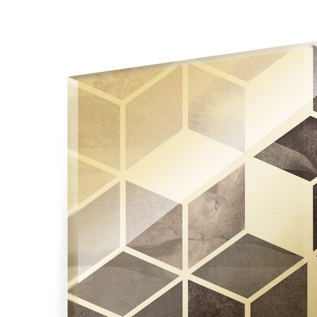 Glass print - Golden Geometry - Black And White - Panorama
