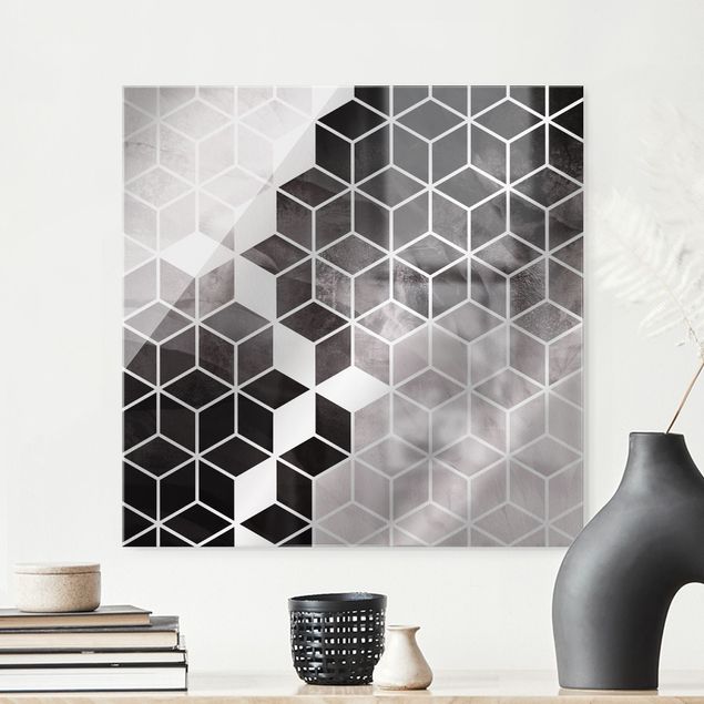 Magnettafel Glas Black And White Golden Geometry