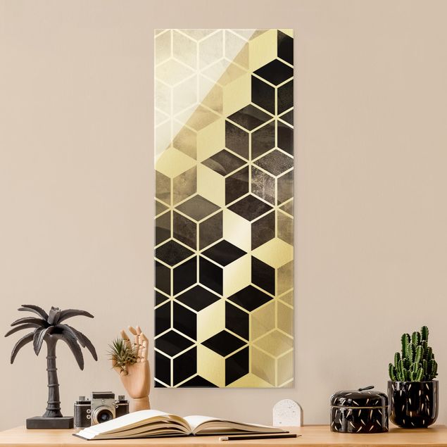 Glass print - Golden Geometry - Black And White - Portrait format